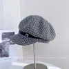 Fivela de Cinto Retro de Bolinhas Estilo Coreano, Boina Newsboy para Mulheres, Boné Casual Versátil de Inverno, Chapéu Octogonal Elegante Tendência da Moda