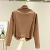 Suéter Grueso Térmico de Forro Polar Estilo Coreano Otoño e Invierno, Top Elegante Versátil Adelgazante, Nueva Camisa Básica de Cuello Alto de Manga Larga