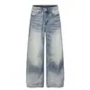 G6986 Jeans de Corte Holgado para Hombre Estilo Americano Moderno Denim Lavado Vintage con Bigotes Diseño de Calle