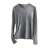 Importado de Japón, triacetato|Textura de alta gama cachemir cuello redondo grande ajuste ceñido manga larga camiseta de punto básica para mujer