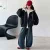 Chaqueta con capucha holgada de estilo coreano para niñas, con bloques de color, para otoño 2026, abrigo casual de moda para niños mayores