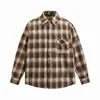 Camisa de Manga Larga a Cuadros Holgada Yidao Vintage Otoño 2026 Nuevo Estilo Retro Americano con Tela Cepillada y Diseño de Bloque de Color Degradado