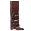 Botas Altas de Punta Fina con Tacón Grueso de Exportación Europea y Americana para Mujer Otoño e Invierno Nuevas Botas de Jinete Rectas con Patrón de Cocodrilo Botas de Moda con Tacón Alto