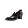 Sapatos de salto alto únicos, 6,5 cm, modernos e minimalistas, coleção outono/inverno 2026, bico quadrado, salto grosso, calce fácil, de couro, para mulheres