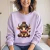 Sudadera de Cuello Redondo para Mujer, Talla Europea, Top Lindo con Estampado de Vaca de Dibujos Animados, Venta al por Mayor de Deseos de Amazon, Negro