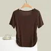 Nova Camiseta de Verão Estilo Coreano Modal Gola Redonda Manga Curta para Mulheres Cor Sólida Top Plissado em Arco Camada Base Camisa