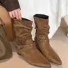 Botas Martin Plegadas Otoño 2026 Punta Puntiaguda Hebilla Botas Nuevas de Nicho Retro Botines Vaqueros para Mujer Vaquero Apilado