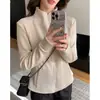 Chaqueta de Forro Polar Color Caqui con Cuello Alto para Mujer Otoño/Invierno Ajustada Capa Interior Capa Base Petite Tallas Grandes Sudadera con Cremallera y Forro de Terciopelo