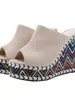 Sandalias de cuña de tacón alto con estampado étnico y boca de pez para mujer para verano, Nuevas sandalias de cuña de talla grande para uso en exteriores, Transfronterizo