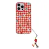 Funda Blanca IMD con Dibujos de Animales a Cuadros Rojos Adecuada para Funda de Teléfono Apple 16/15 iPhone17 Cubierta Protectora Anti-Caídas