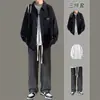 Camisa de manga larga de primavera y otoño para traje de hombre, chaqueta de camisa casual juvenil y elegante, conjunto casual holgado de tres piezas para hombre