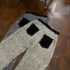 Jeans de Pierna Recta Lavados Estilo Americano Estampado de Leopardo Guadaña para Hombres y Mujeres Bolsillos Frontales Amplios Versátiles Personalizados Pantalones de Longitud Completa