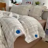 Conjunto de cuatro piezas de grado A, todo algodón, con botones, cuadros sencillos, diseño minimalista a rayas, algodón puro engrosado, conjunto de tres piezas para dormitorios