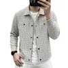 Chaqueta de Otoño-Invierno para Hombre con Cuello de Piedra de Gallo, Abrigo Casual de Tweed Estilo Chanel, de Botonadura Simple con Bolsillos Dobles en el Pecho