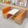 Conjunto de Mesa e Cadeiras para Refeições Rápidas em Laje de Rocha e Madeira Maciça para Lanchonetes, Restaurantes, Padarias, Lojas de Chá com Leite e Restaurantes de Hot Pot Picante; Combinação de Mesa e Cadeiras para Restaurante com Booth