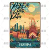 Placa de Lata Decorativa Cênica de Viagem Global Retrô Transfronteiriça, Placas de Metal de Marcos de Vários Países e Paisagens Arquitetônicas Antigas