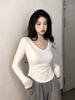 Camiseta de Manga Larga Slim de Cuello en V Estilo Deseo Puro para Mujer, Otoño 2025 Nuevo Top Estudiantil Moderno Ajustado para Mujer