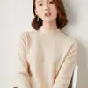 Suéter de Cachemir de Hilo Retorcido de Punto Grueso de Cuello Medio para Mujer Otoño e Invierno Nuevo Suéter Holgado Talla Grande Suéter de Lana de Punto para Abrigar