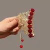 Pinza de Garra Grande Flor Rosa Roja, Estilo Vintage, Pinza Tiburón Flor de Terciopelo, Accesorio para el Cabello de Moda, Pinza para el Cabello Versátil de Gama Alta