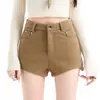 Shorts de lã femininos outono inverno novo vestuário externo petite cintura alta letra slim casual camada base calças bootcut