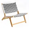 Silla Sofá de Ocio de Madera Maciza Nórdica Tejido de Cuerda Tejido a Rayas Cruzadas B&B Impermeable Silla Mecedora Individual para Patio Exterior