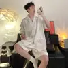 Pijama de seda helada para hombre en stock, shorts de manga corta de verano, talla grande, nuevo modelo 2026, ropa de casa de seda auténtica