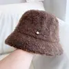 Sombrero de Cubo de Lana Japonés para Mujer, Sombrero de Pescador Cálido para Otoño e Invierno, Colgante Redondo Pequeño de Metal, Sombrero de Cubo, Sombrero Simple de Moda