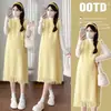 Nuevo producto para Otoño/Invierno 2026: Vestido chaleco versátil estilo francés amarillo limón con capas y flecos para mujeres embarazadas