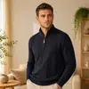 Suéter de malha casual da moda, com meio zíper, de venda quente e transfronteiriça, a fábrica pode bordar malhas masculinas