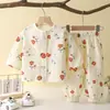 Nuevo conjunto de pijama de gasa de algodón de doble capa para niños, adecuado tanto para niños como para niñas, ropa de aire acondicionado para primavera y verano, conjunto fino y transpirable para bebés