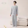 Algodón LyocellPijama para Hombre Primavera y Otoño Manga Larga Pantalón Largo Conjunto Casual Sencillo Se Puede Usar Fuera de Casa Ropa de Hogar Invierno