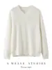 25% seda de morera, 75% cachemir, suéter de cuello en V, tejido de punto pullover holgado para mujer otoño/invierno, capa base versátil
