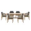 Mesa e Cadeira Rattan para Exterior Nórdico Cadeira de Varanda Rattan Mesa de Lazer Externa para Pátio de Villa Jardim Cadeira de Rattan com Corda de Teca