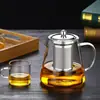 Bule Redondo com Fundo de Aço para Uso Doméstico, Adequado para Preparar Pu'Er, Chá Verde e Chá Preto; Bule Triangular de Vidro Borossilicato para Receber Convidados; Jogo de chá de Kung Fu