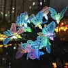 Haste Solar Cruzada com Plug de Chão LED Colorido Fibra Óptica Borboleta Luz Decoração de Atmosfera de Jardim Série Vagalume Luz
