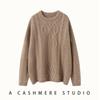 Suéter de Cashmere com Tricô Pesado para Mulheres, Gola Redonda, Manga Longa, Pulôver, Outono e Inverno, Engrossado, Solto, Casual, Versátil, Tricô