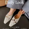 Meia-sapatilha Quadrada com Biqueira Aberta, Design de Nicho Estilo Francês, Plissada, Vazada, com Fivela de Metal, Chinelo para Mulheres, Sandálias de Verão para Exterior