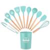 Utensilios de Cocina de Silicona Transfronterizos Juego de 12 Piezas Mango de Madera Traje de Silicona con Barril de Almacenamiento Sartén Antiadherente Utensilios de Cocina Resistentes a Altas Temperaturas Espátula