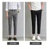 Calças Masculinas Estilo Americano Primavera e Outono Novas Soltas Versáteis Bonitas Perna Reta Jovens Calças de Nove Pontos Calças de Terno Slim Fit Calças Casuais