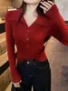 Top de punto con solapa para mujer, prenda exterior de otoño e invierno, nuevo estilo, chaqueta suéter, perezoso, manga larga, corte ajustado, capa base, talla única