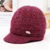 Orejeras de Piel de Conejo Cálidas de Invierno Gorro de Punto con Forro Polar Gorro de Lana Engrosado Versátil Protección contra el Frío Gorro para Mamá Abuela