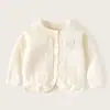 Borde pequeño de encaje de mariposa, ligero, cárdigan de algodón puro para bebé, calidad Clase A, camisa de verano para niños con aire acondicionado, dulce cárdigan de punto para niñas