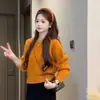 Suéter Macio Verde Estilo Coreano para Mulheres, Tricô Novo para Outono e Inverno, Manga Longa, Gola Redonda, Caimento Solto Simples, Top Curto Versátil