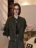 Jaqueta curta estilosa retro com flock para mulheres, nova coleção outono 2026, elegante, versátil, emagrecedora e com gola alta