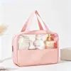 Nova costura cosmética Bolsa Conjunto de três peças Grande capacidade à prova d'água PVC translúcido PU Armazenamento de viagem portátil Bolsa