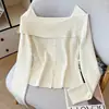Suéter de Tricô Brilhante com Babados Feminino Outono/Inverno 2026 com Botões Decorativos, Gola Quadrada, Manga Longa, Adequado para Usar em Camadas ou como Peça Externa