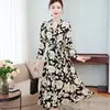 Vestido floral de manga comprida plus size para primavera e outono novo vestido feminino com cintura vestido floral peça externa