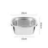 Escorredor de Aço Inoxidável Extra Espesso Camada Dupla Quadrado Fundo Plano Cesta para Lavar Frutas Filtragem de Água Tigela para Lavar Legumes e Arroz Cozinha