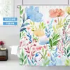 Cortina de baño impermeable floral acuarela nórdica, instalación sin taladro, cortina divisoria de ducha engrosada, cortina colgante resistente al moho
