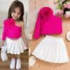 Baoxin Estilo Europeu e Americano Primavera/Verão Novo Top Floral Tridimensional de Um Ombro e Saia Plissada Branca Roupa Doce e Cool para Menina Atacado em Estoque